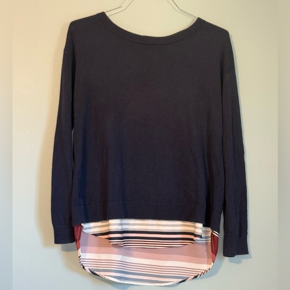 Market & Spruce Sweaters - Market & Spruce Navy Sweater with Maroon, Pink and White Stripes